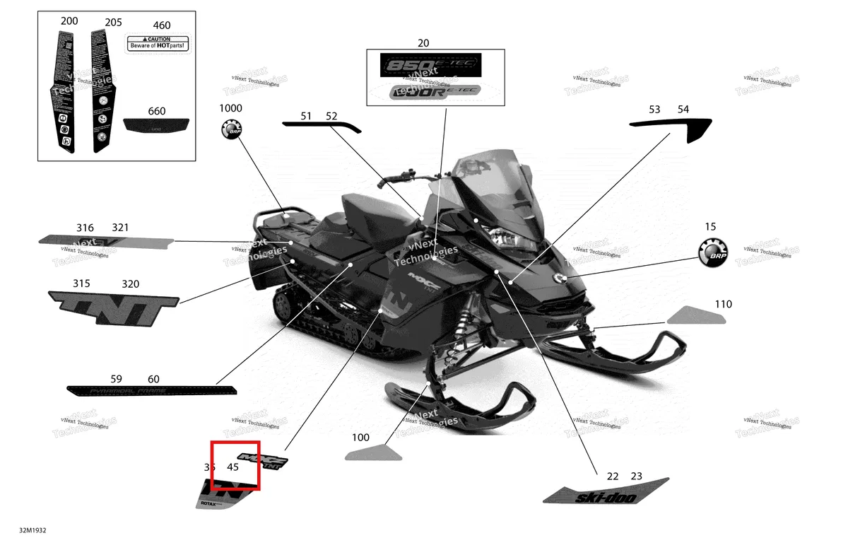 Деталь 516008832 на схеме узла 2019 Ski-Doo MXZ 850 E-TEC Decals - Tnt