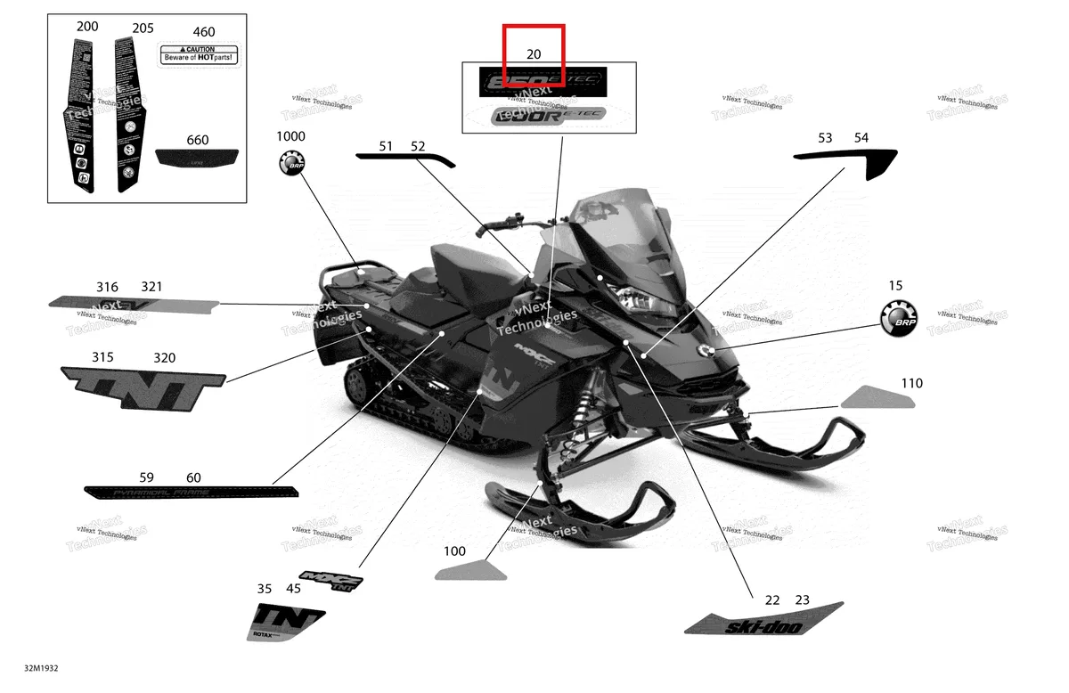 Деталь 516008834 на схеме узла 2019 Ski-Doo MXZ 600R E-TEC Decals - Tnt