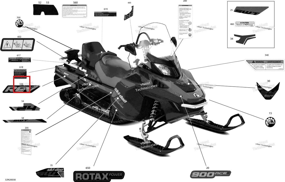 Деталь 516008835 на схеме узла 2020 Ski-Doo EXPEDITION SWT 900 ACE Body - Decals