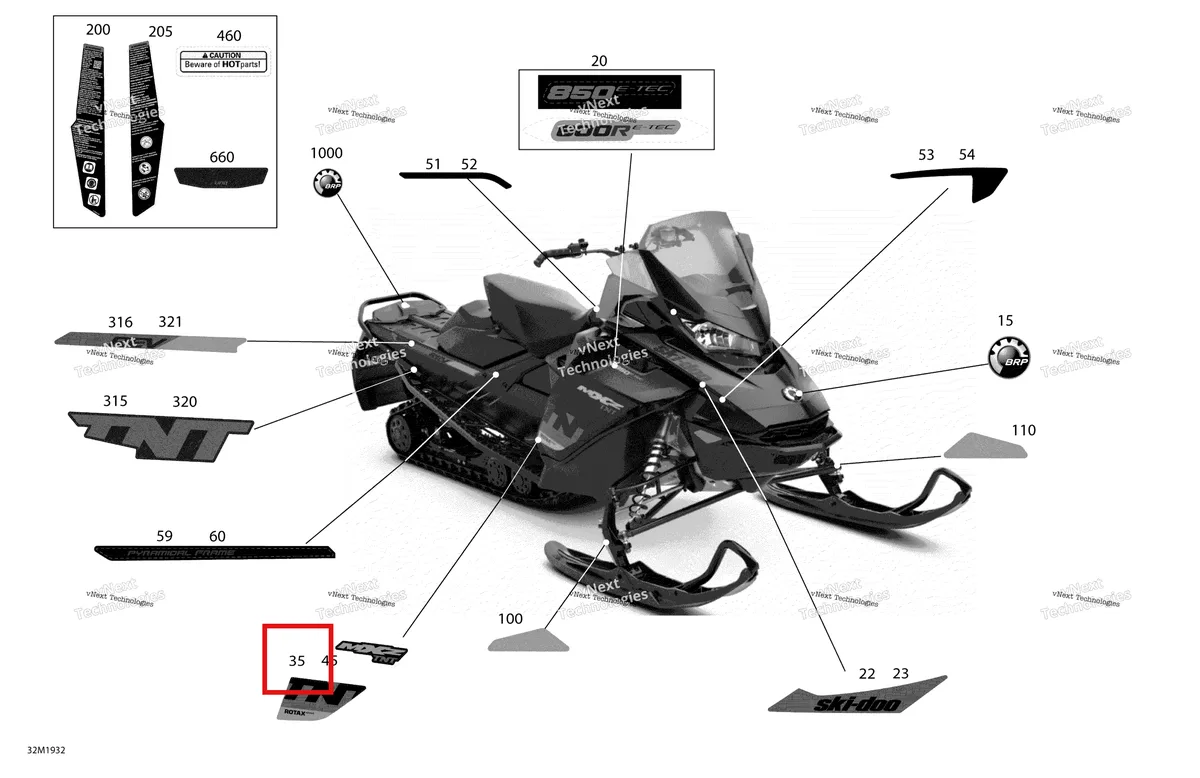 Деталь 516008840 на схеме узла 2019 Ski-Doo MXZ 850 E-TEC Decals - Tnt