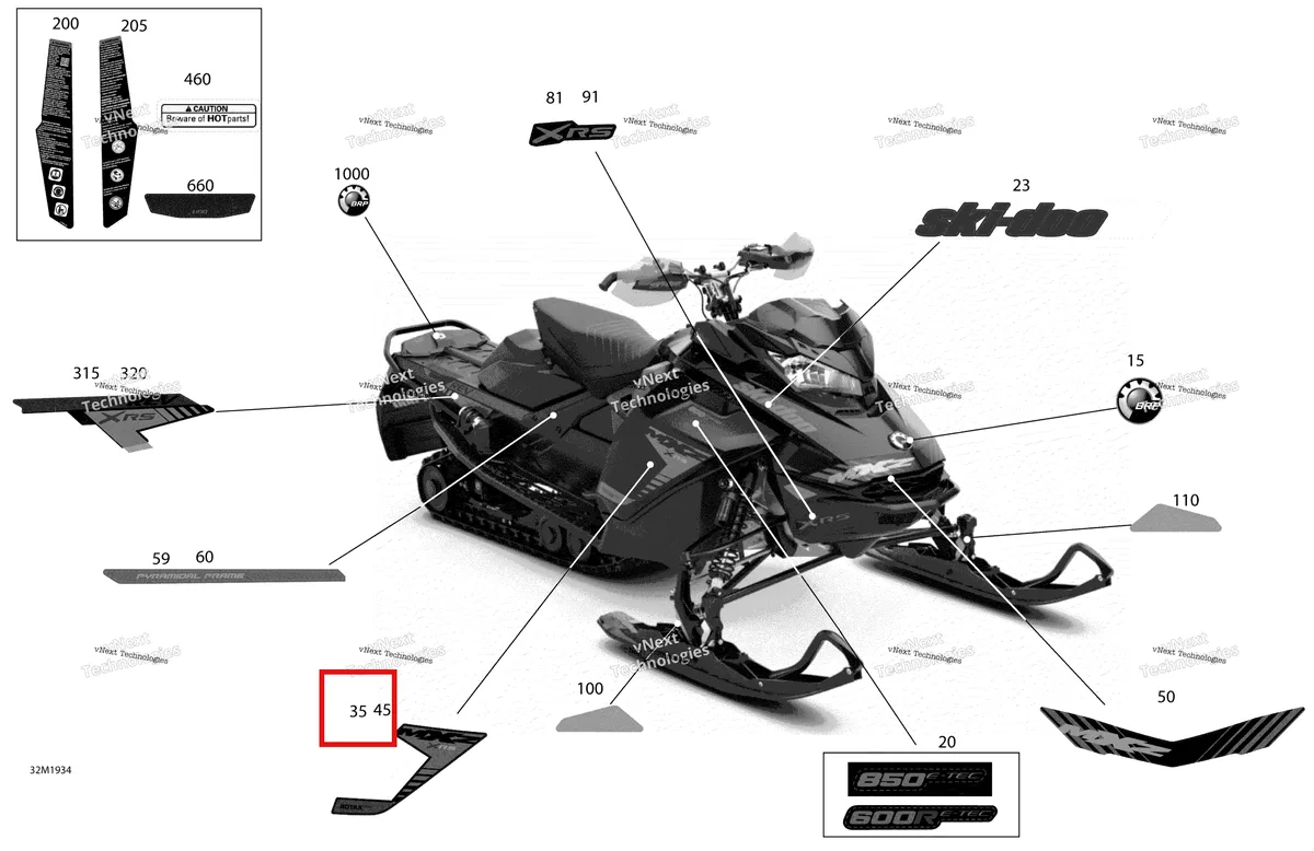 Деталь 516008844 на схеме узла 2019 Ski-Doo MXZ 850 E-TEC Decals - Xrs