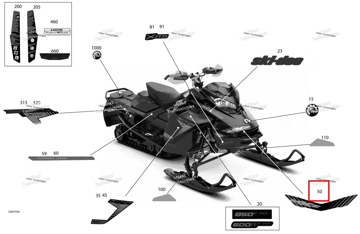 Деталь 516008845 на схеме узла 2019 Ski-Doo MXZ 850 E-TEC Decals - Xrs