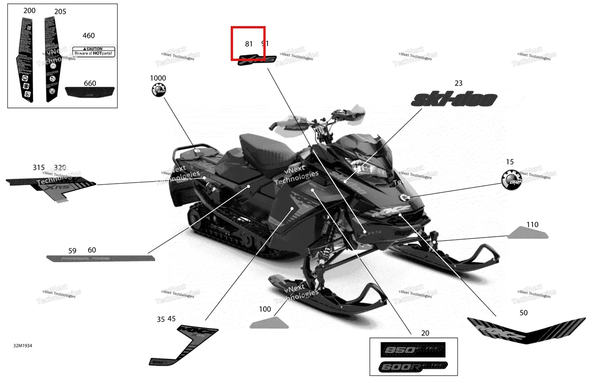 Деталь 516008847 на схеме узла 2019 Ski-Doo MXZ 850 E-TEC Decals - Xrs