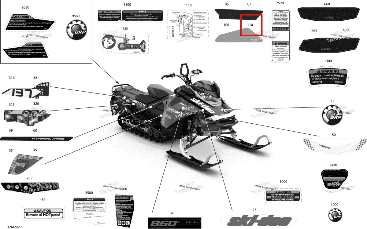 Деталь 516008849 на схеме узла 2020 Ski-Doo FREERIDE 137 850 E-TEC Body - Decals - 137