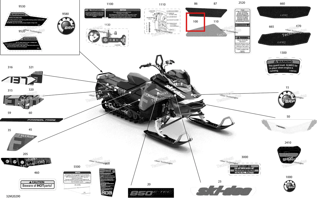 Деталь 516008850 на схеме узла 2020 Ski-Doo FREERIDE 137 850 E-TEC Body - Decals - 137