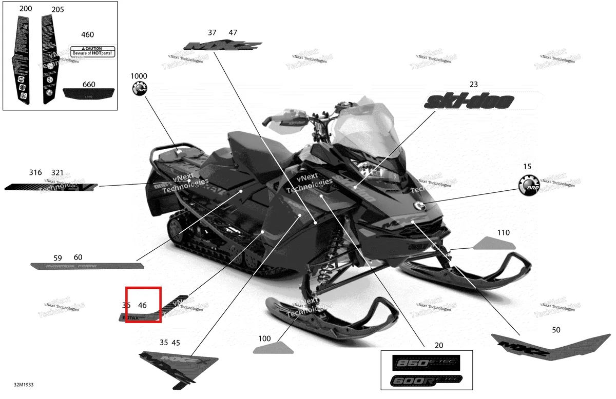 Деталь 516008853 на схеме узла 2019 Ski-Doo MXZ 850 E-TEC Decals - X