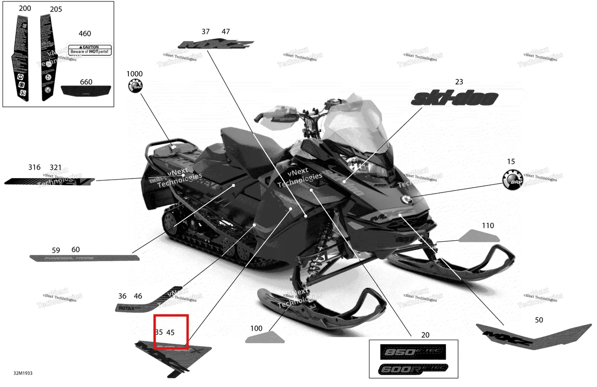 Деталь 516008861 на схеме узла 2019 Ski-Doo MXZ 850 E-TEC Decals - X