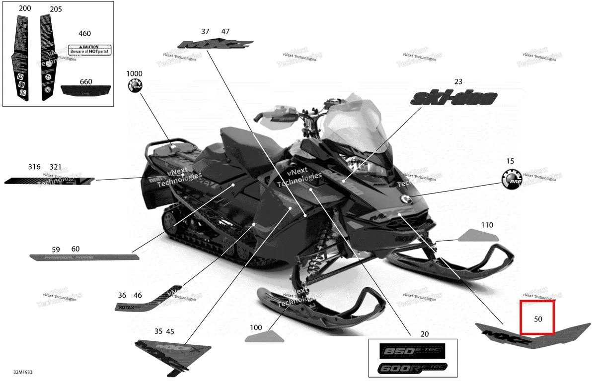 Деталь 516008865 на схеме узла 2019 Ski-Doo MXZ 850 E-TEC Decals - X