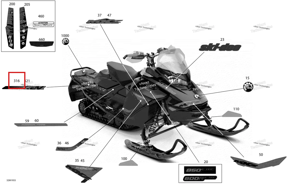 Деталь 516008867 на схеме узла 2019 Ski-Doo MXZ 850 E-TEC Decals - X