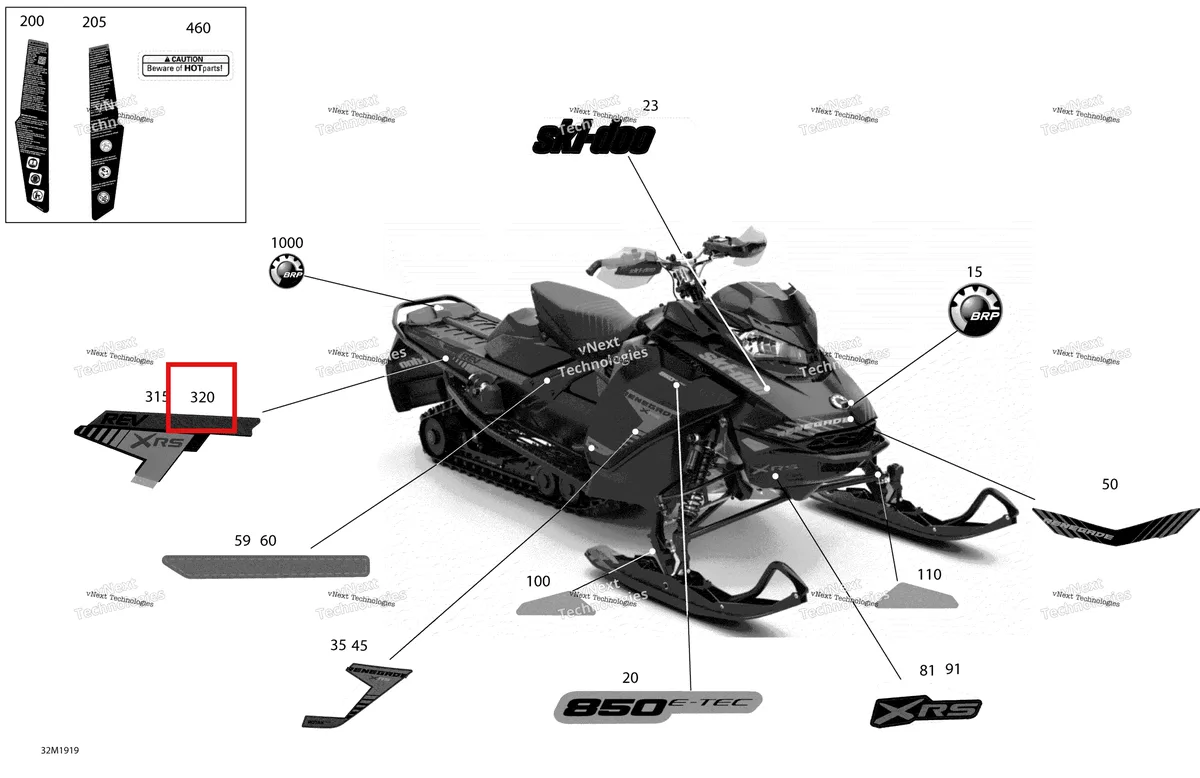 Деталь 516008887 на схеме узла 2019 Ski-Doo RENEGADE 900 ACE TURBO Decals - 900 Ace Turbo - Package Xrs