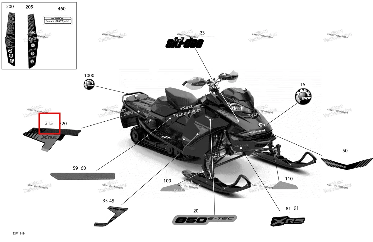 Деталь 516008888 на схеме узла 2019 Ski-Doo RENEGADE 900 ACE TURBO Decals - 900 Ace Turbo - Package Xrs