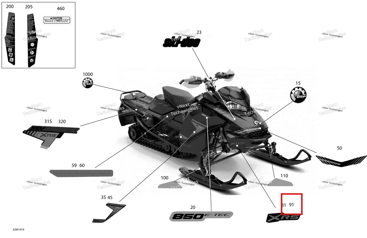 Деталь 516008894 на схеме узла 2019 Ski-Doo RENEGADE 900 ACE TURBO Decals - 900 Ace Turbo - Package Xrs