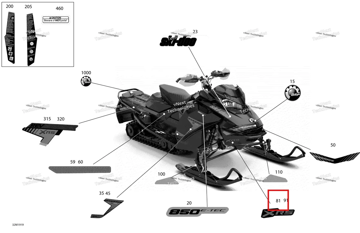Деталь 516008895 на схеме узла 2019 Ski-Doo RENEGADE 900 ACE TURBO Decals - 900 Ace Turbo - Package Xrs