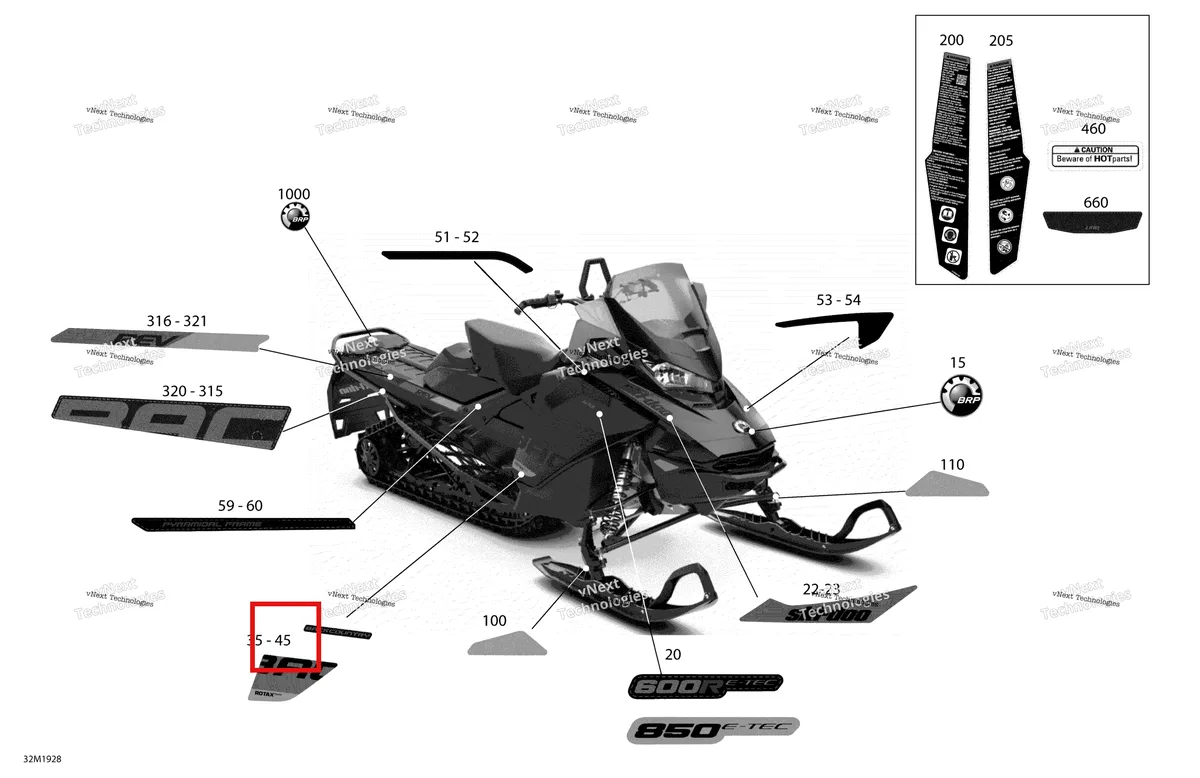 Деталь 516008903 на схеме узла 2019 Ski-Doo BACKCOUNTRY 600R E-TEC Decals - Std
