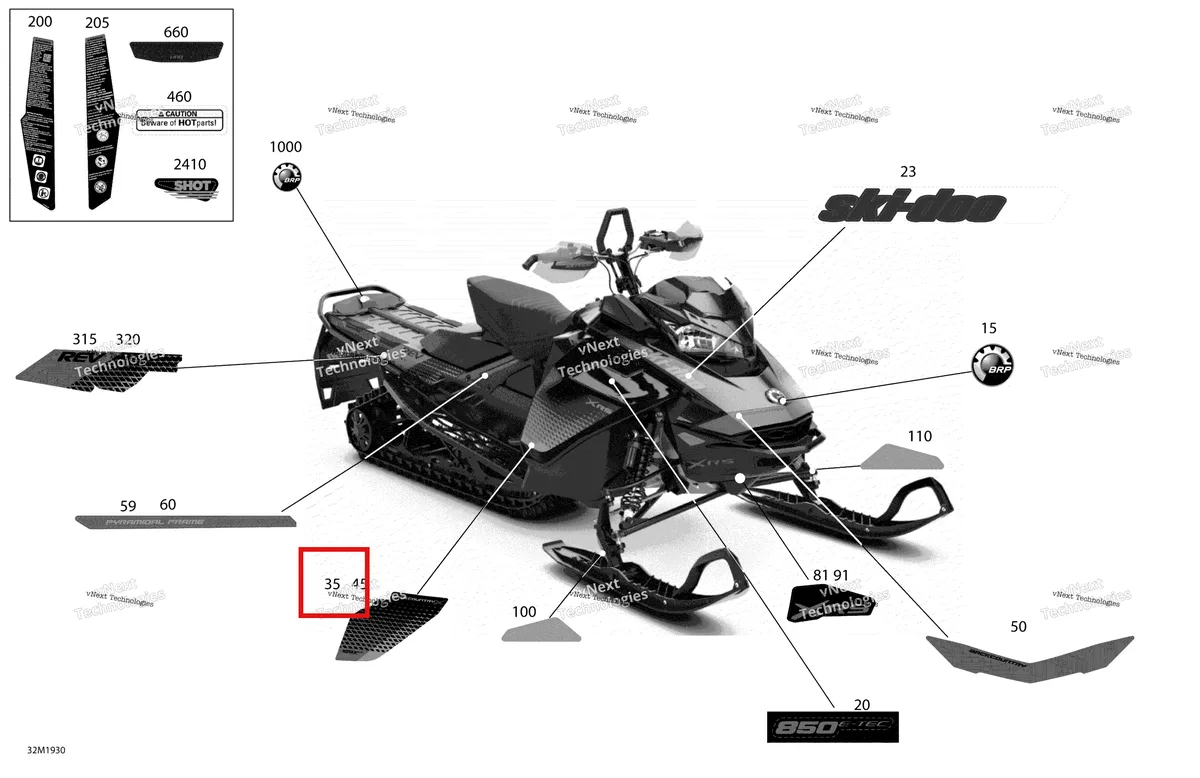 Деталь 516008910 на схеме узла 2019 Ski-Doo BACKCOUNTRY 850 E-TEC Decals - Package Xrs