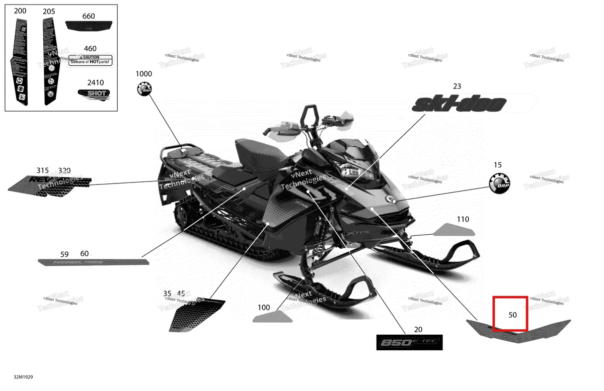 Деталь 516008917 на схеме узла 2019 Ski-Doo BACKCOUNTRY 850 E-TEC Decals - Package X