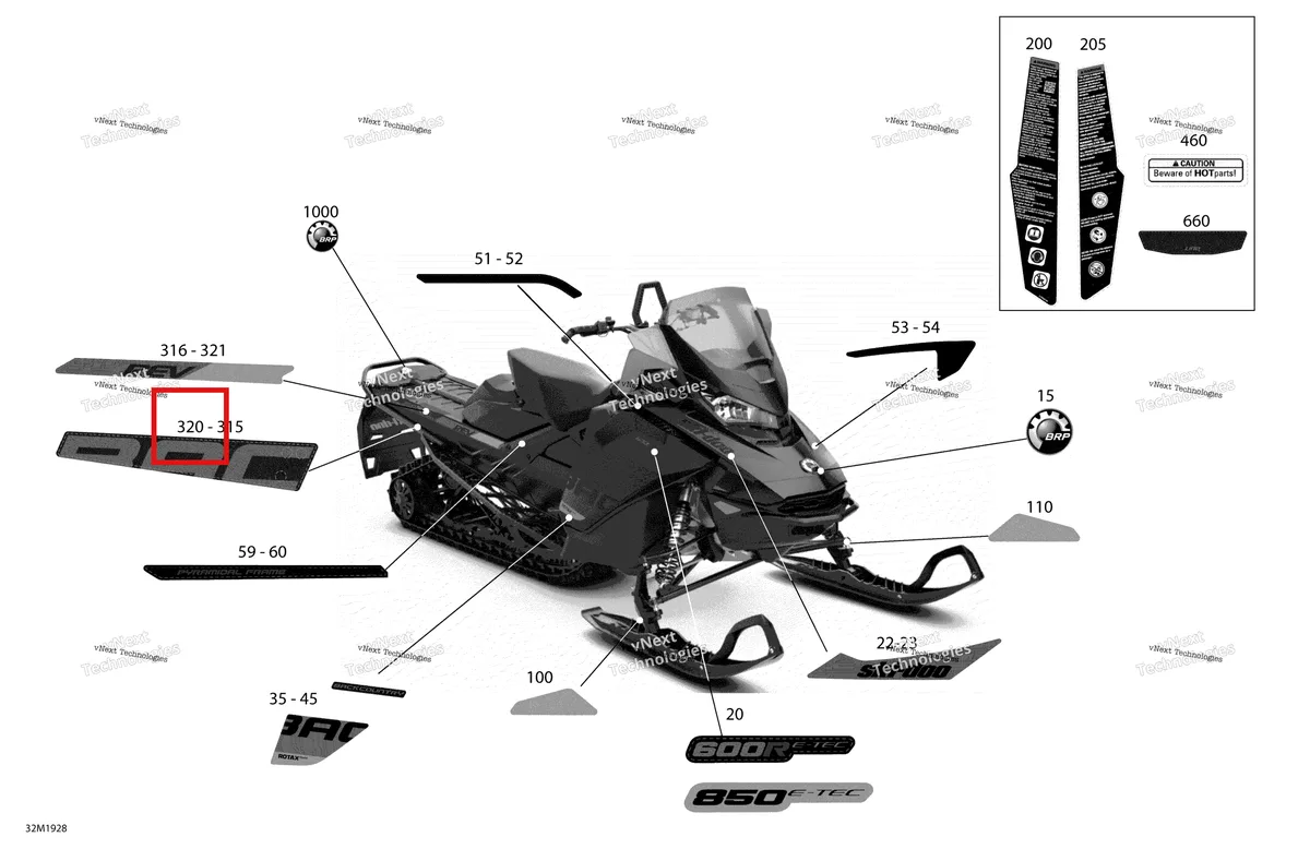 Деталь 516008927 на схеме узла 2019 Ski-Doo BACKCOUNTRY 600R E-TEC Decals - Std