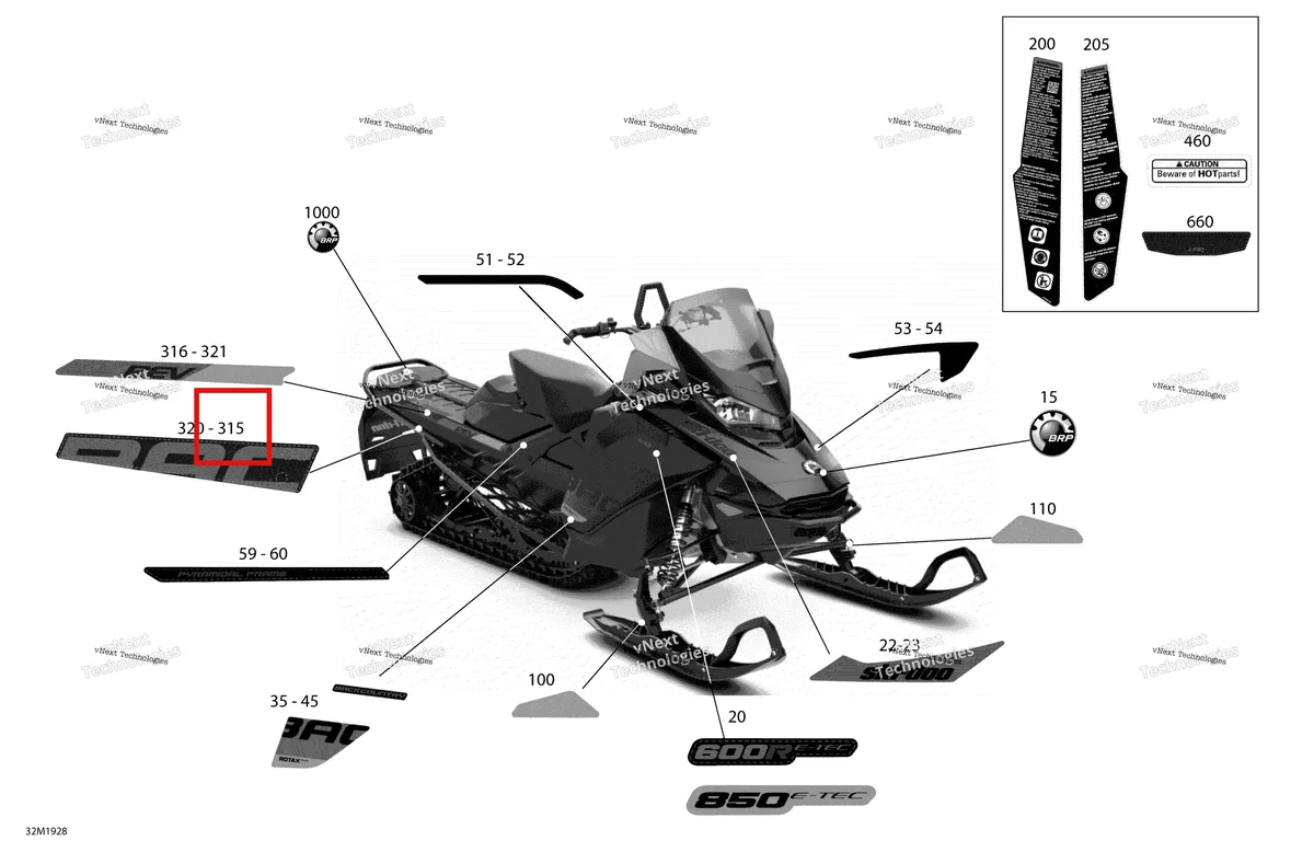 Деталь 516008928 на схеме узла 2019 Ski-Doo BACKCOUNTRY 600R E-TEC Decals - Std