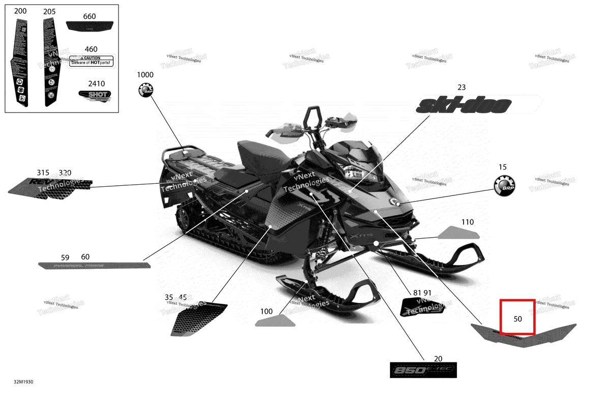 Деталь 516008940 на схеме узла 2019 Ski-Doo BACKCOUNTRY 850 E-TEC Decals - Package Xrs