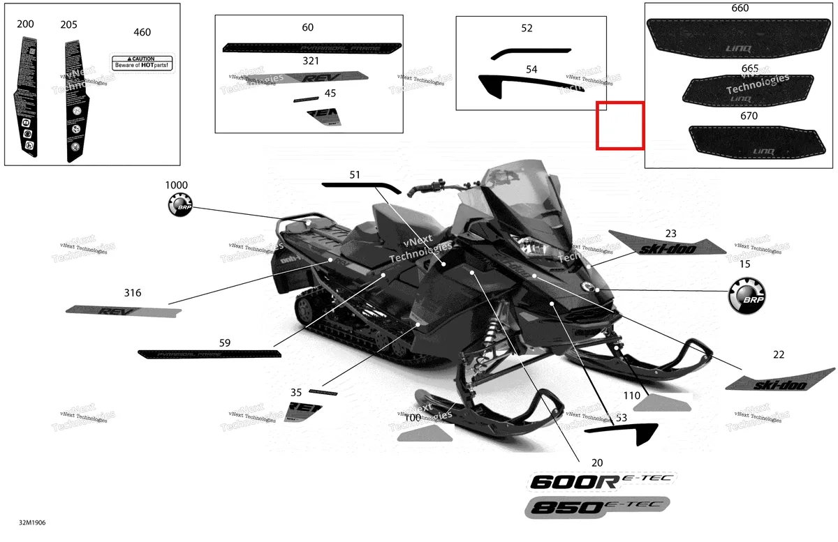 Деталь 516008951 на схеме узла 2019 Ski-Doo RENEGADE 600R E-TEC - ADRENALINE X Decals - 600R E-Tec - Package Adrenaline