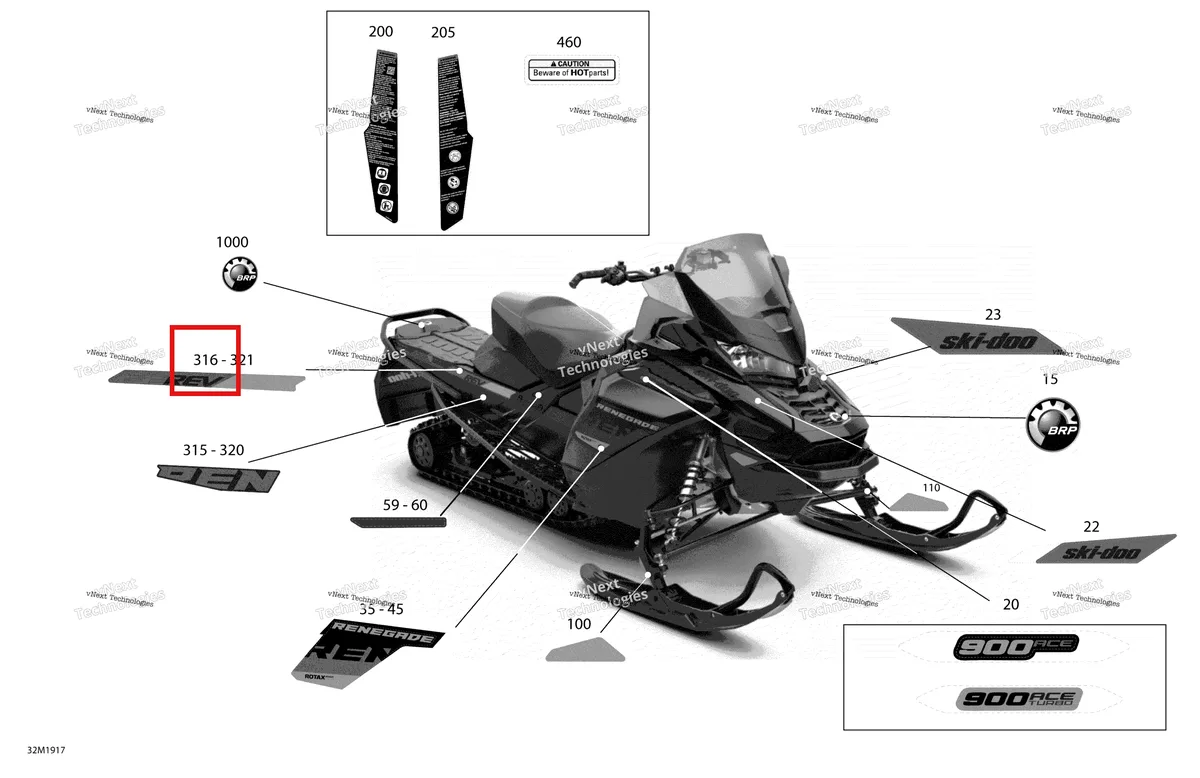 Деталь 516008952 на схеме узла 2019 Ski-Doo RENEGADE 900 ACE TURBO Decals - 900 Ace Turbo - Package Adrenaline