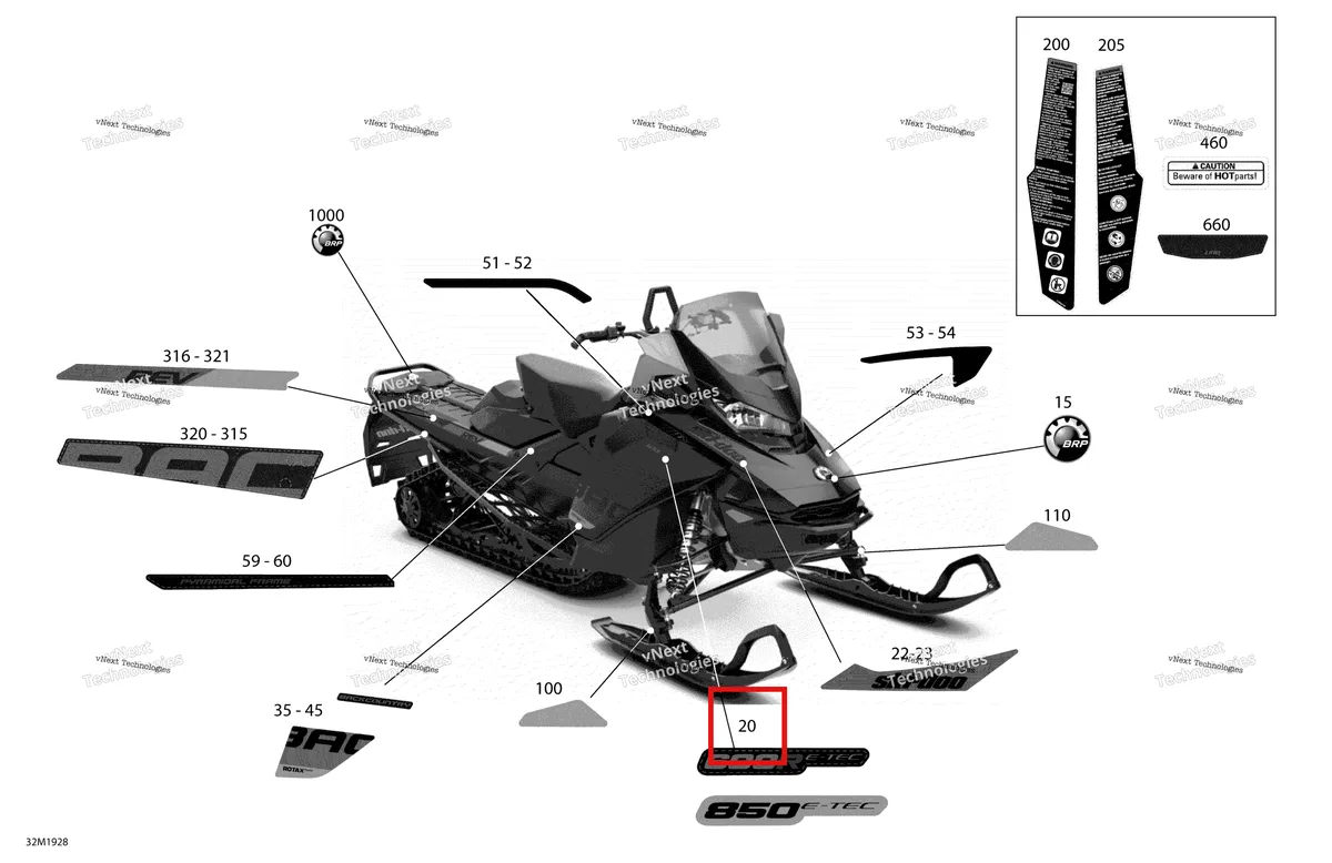 Деталь 516008960 на схеме узла 2019 Ski-Doo BACKCOUNTRY 600R E-TEC Decals - Std