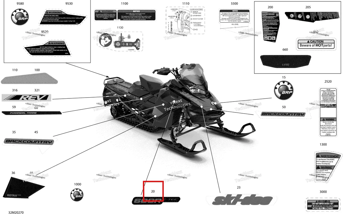 Деталь 516008961 на схеме узла 2020 Ski-Doo BACKCOUNTRY 600R E-TEC Body - Decals - Std