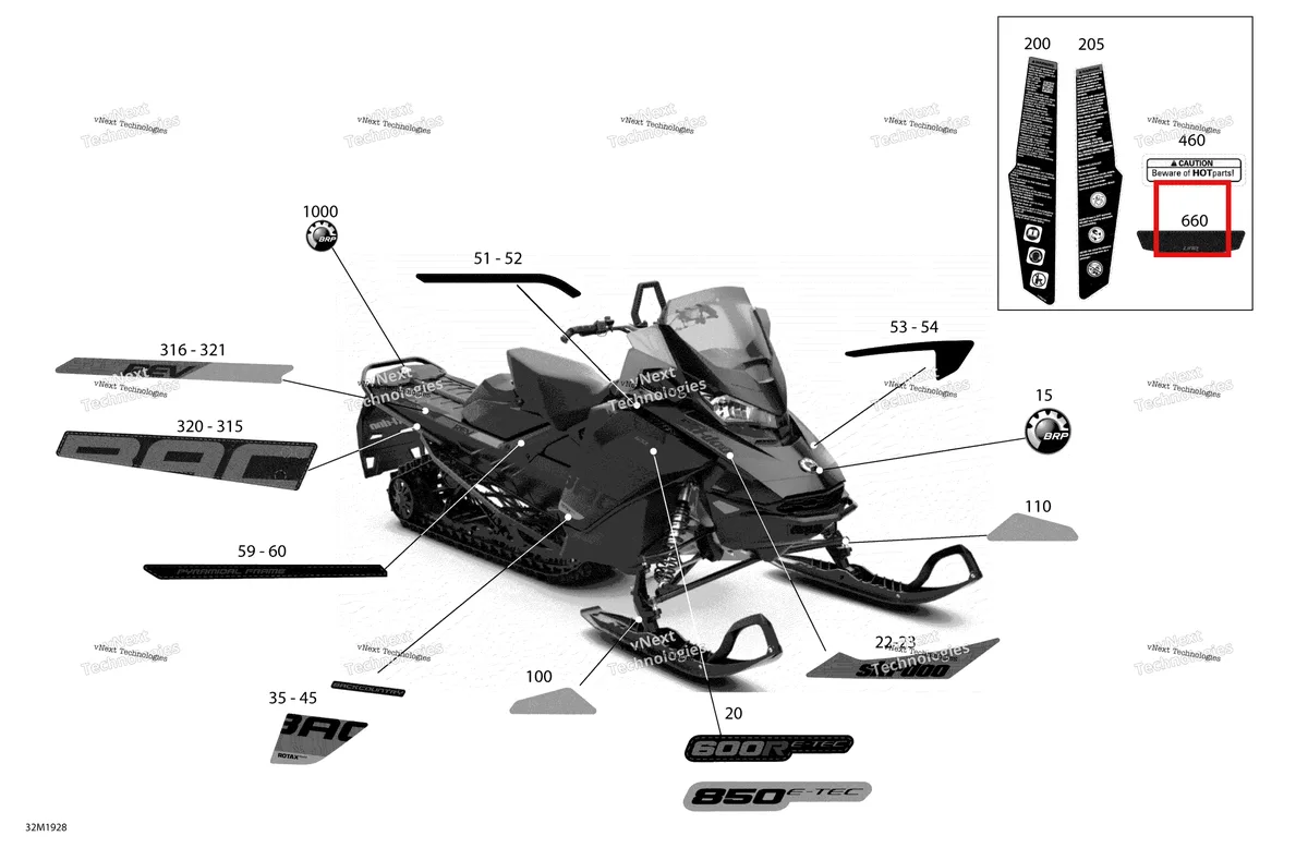 Деталь 516008997 на схеме узла 2019 Ski-Doo BACKCOUNTRY 600R E-TEC Decals - Std