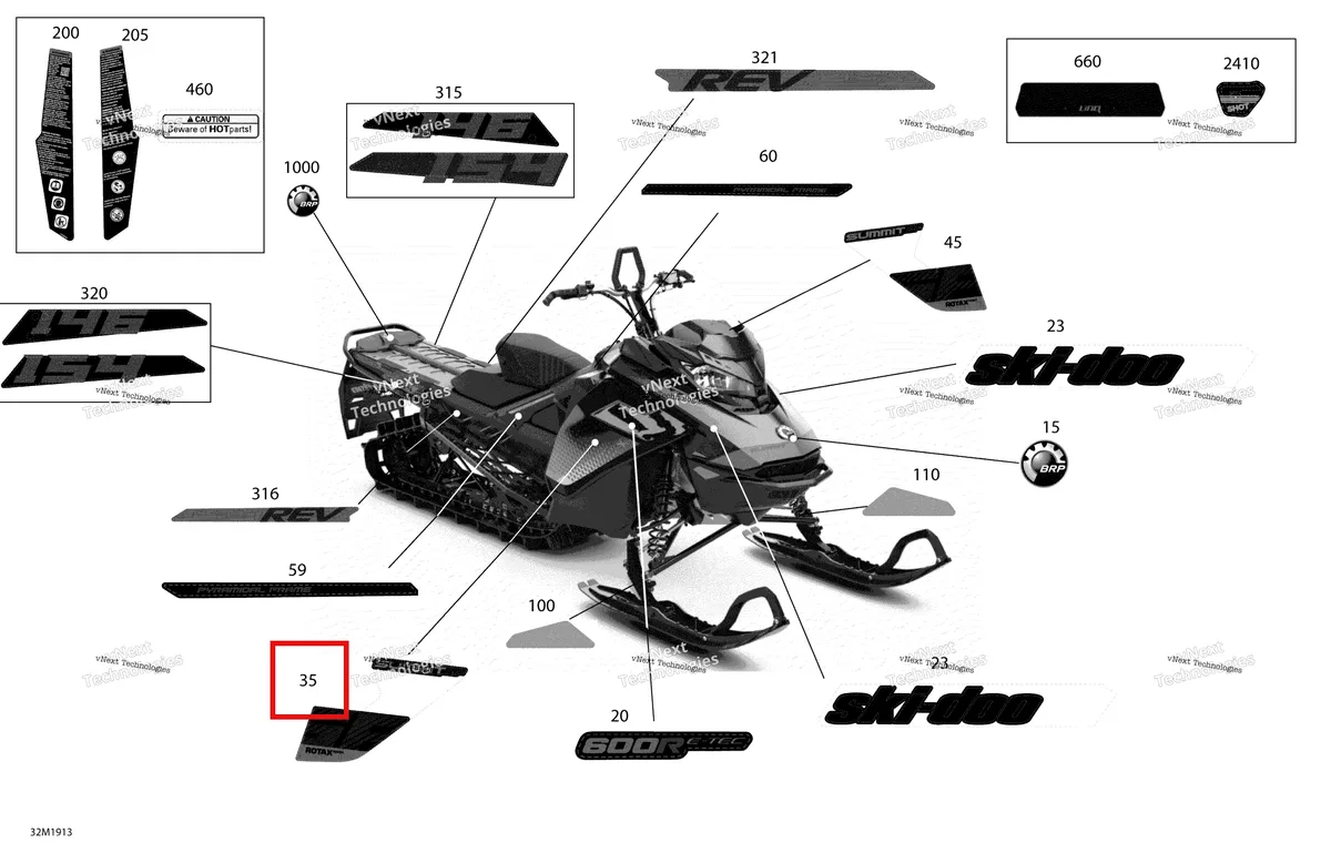 Деталь 516009006 на схеме узла 2019 Ski-Doo SUMMIT 600R E-TEC Decals - Package Sp