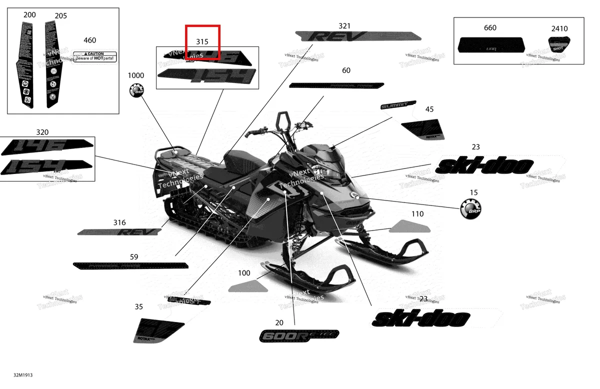 Деталь 516009008 на схеме узла 2019 Ski-Doo SUMMIT 600R E-TEC Decals - Package Sp