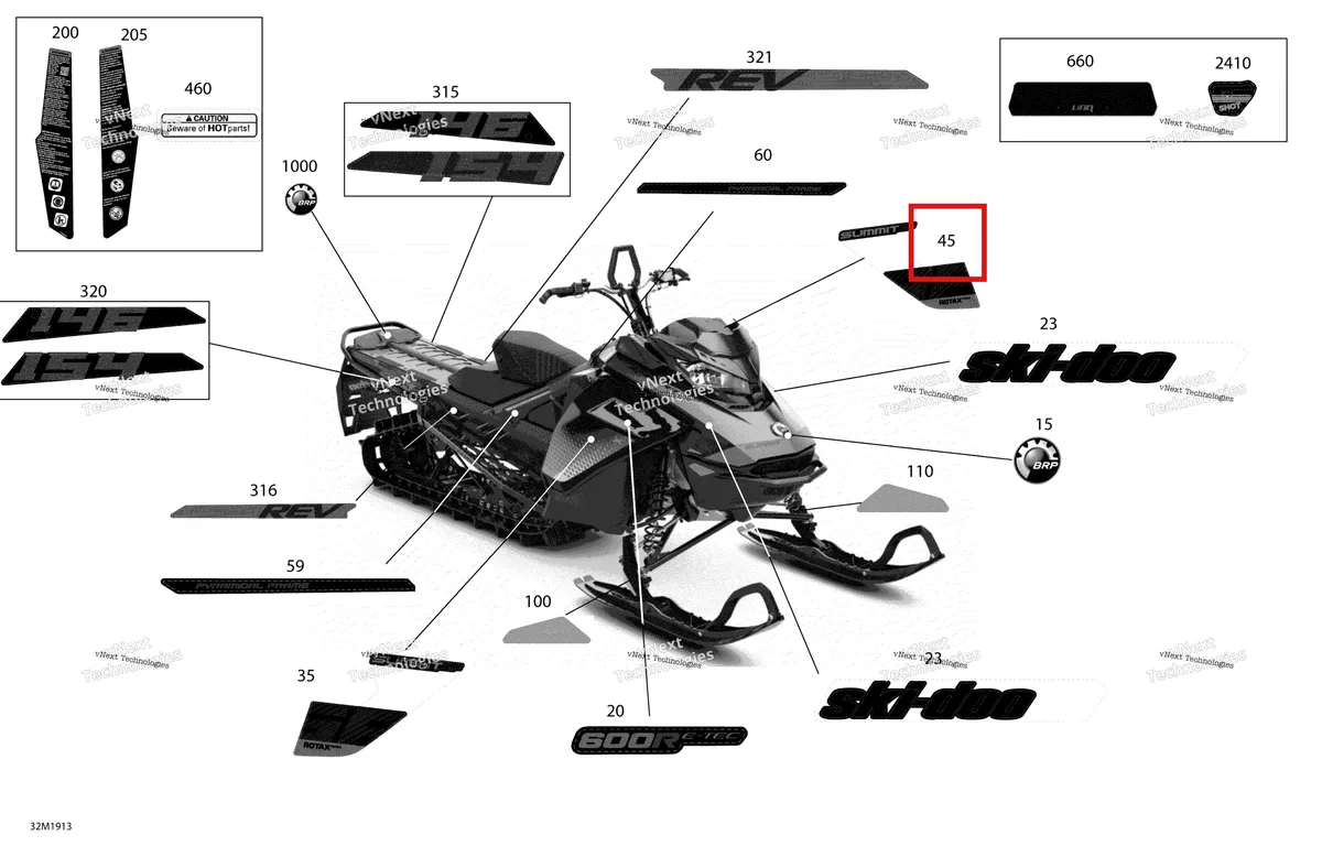 Деталь 516009017 на схеме узла 2019 Ski-Doo SUMMIT 600R E-TEC Decals - Package Sp