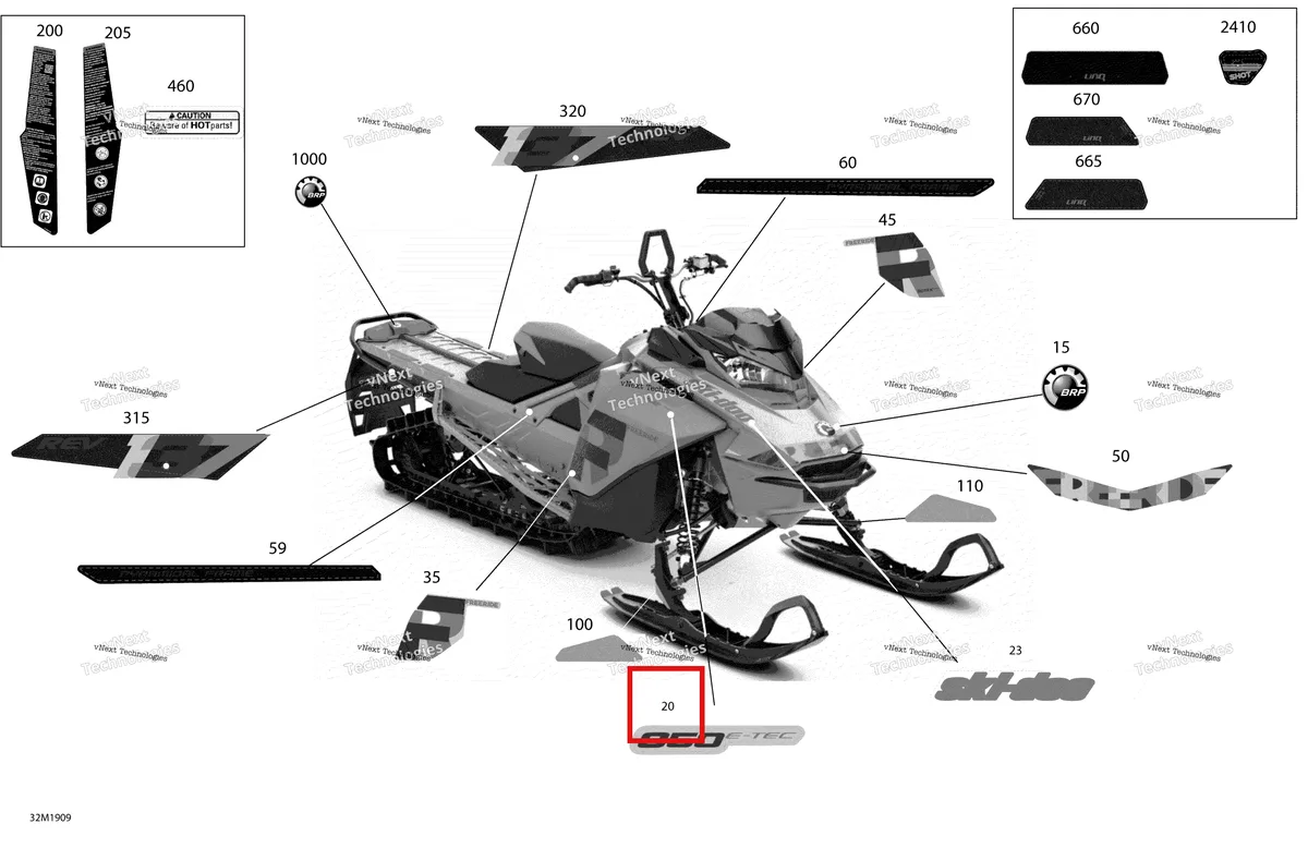 Деталь 516009019 на схеме узла 2019 Ski-Doo FREERIDE 137 850 E-TEC Decals - Package 137