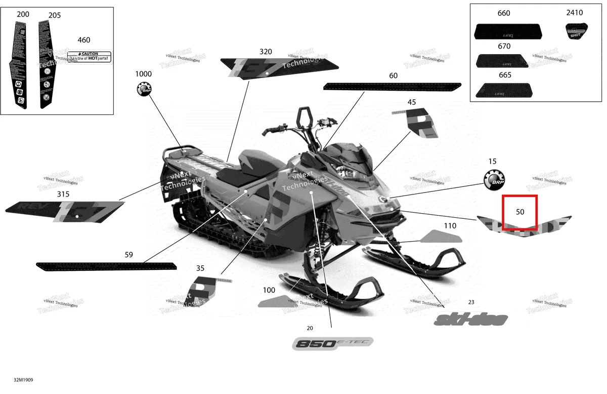 Деталь 516009020 на схеме узла 2019 Ski-Doo FREERIDE 137 850 E-TEC Decals - Package 137