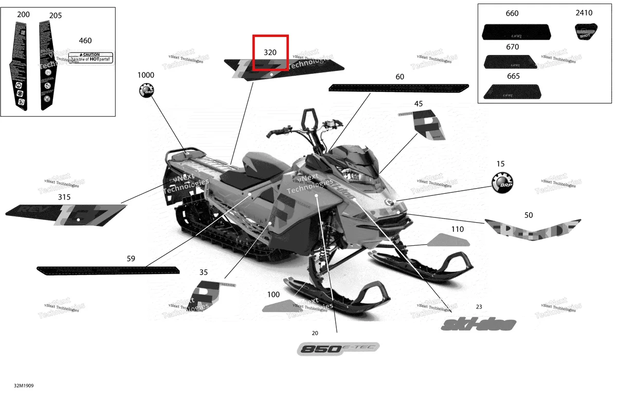 Деталь 516009021 на схеме узла 2019 Ski-Doo FREERIDE 137 850 E-TEC Decals - Package 137