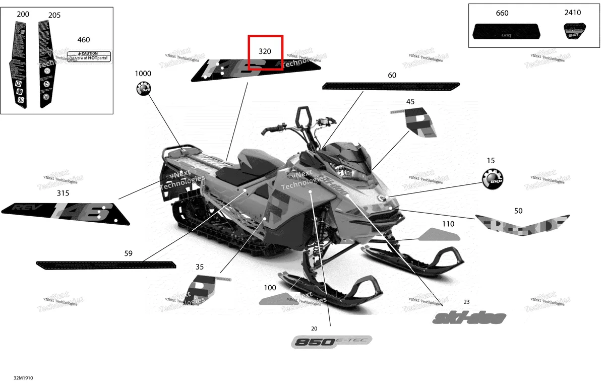 Деталь 516009023 на схеме узла 2019 Ski-Doo FREERIDE 146 850 E-TEC Decals - Package 146