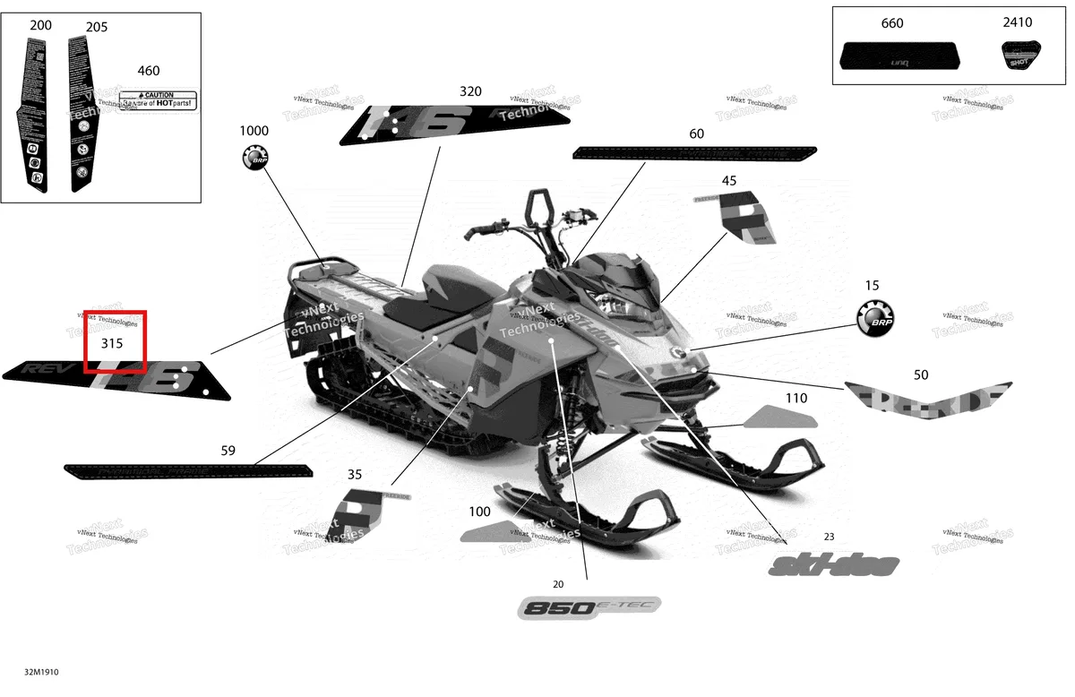 Деталь 516009024 на схеме узла 2019 Ski-Doo FREERIDE 146 850 E-TEC Decals - Package 146