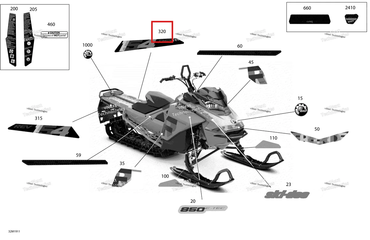Деталь 516009025 на схеме узла 2019 Ski-Doo FREERIDE 154 850 E-TEC Decals - Package 154