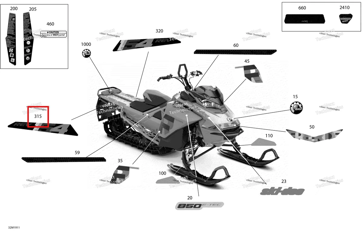 Деталь 516009026 на схеме узла 2019 Ski-Doo FREERIDE 154 850 E-TEC Decals - Package 154