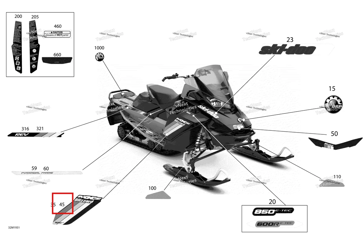 Деталь 516009036 на схеме узла 2019 Ski-Doo MXZ 850 E-TEC Decals - Blizzard