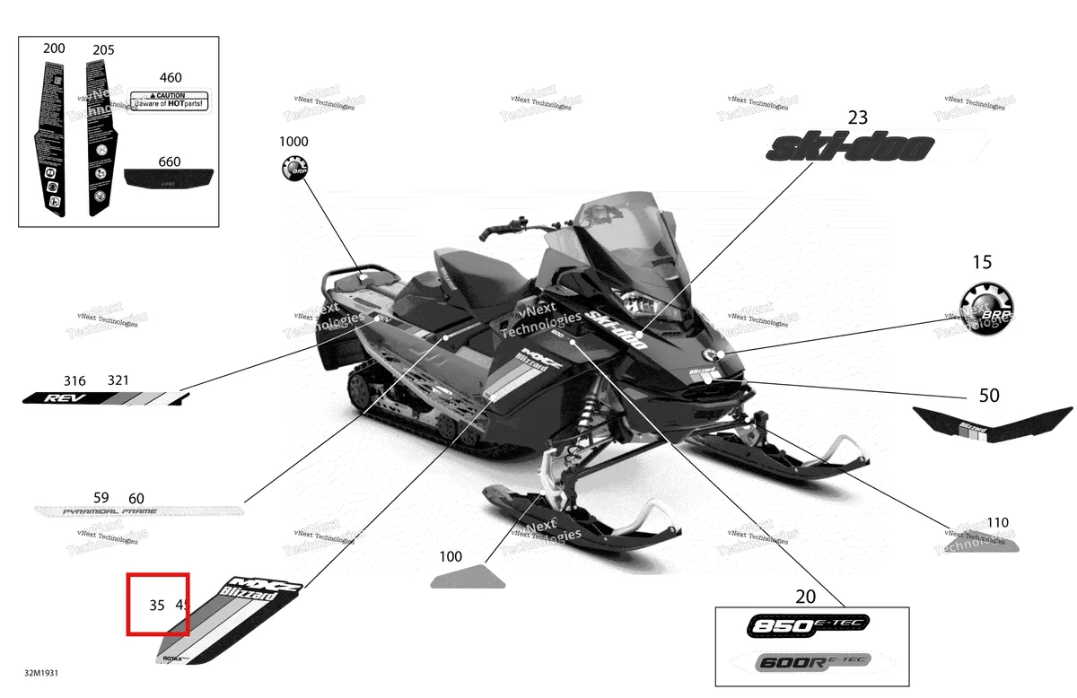 Деталь 516009037 на схеме узла 2019 Ski-Doo MXZ 850 E-TEC Decals - Blizzard