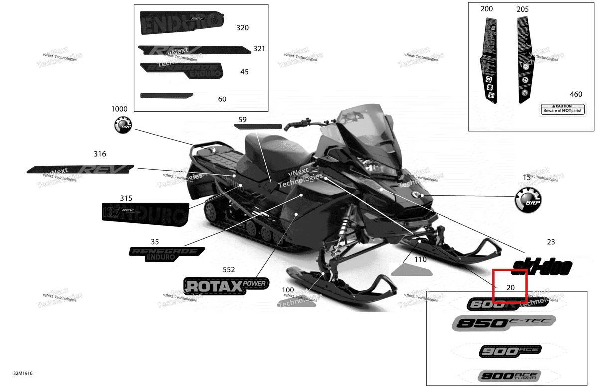 Деталь 516009058 на схеме узла 2019 Ski-Doo RENEGADE 850 E-TEC - ENDURO Decals - Package Enduro