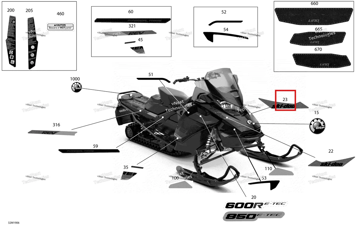 Деталь 516009074 на схеме узла 2019 Ski-Doo RENEGADE 850 E-TEC - Adrenaline X XRS Decals - Package Adrenaline
