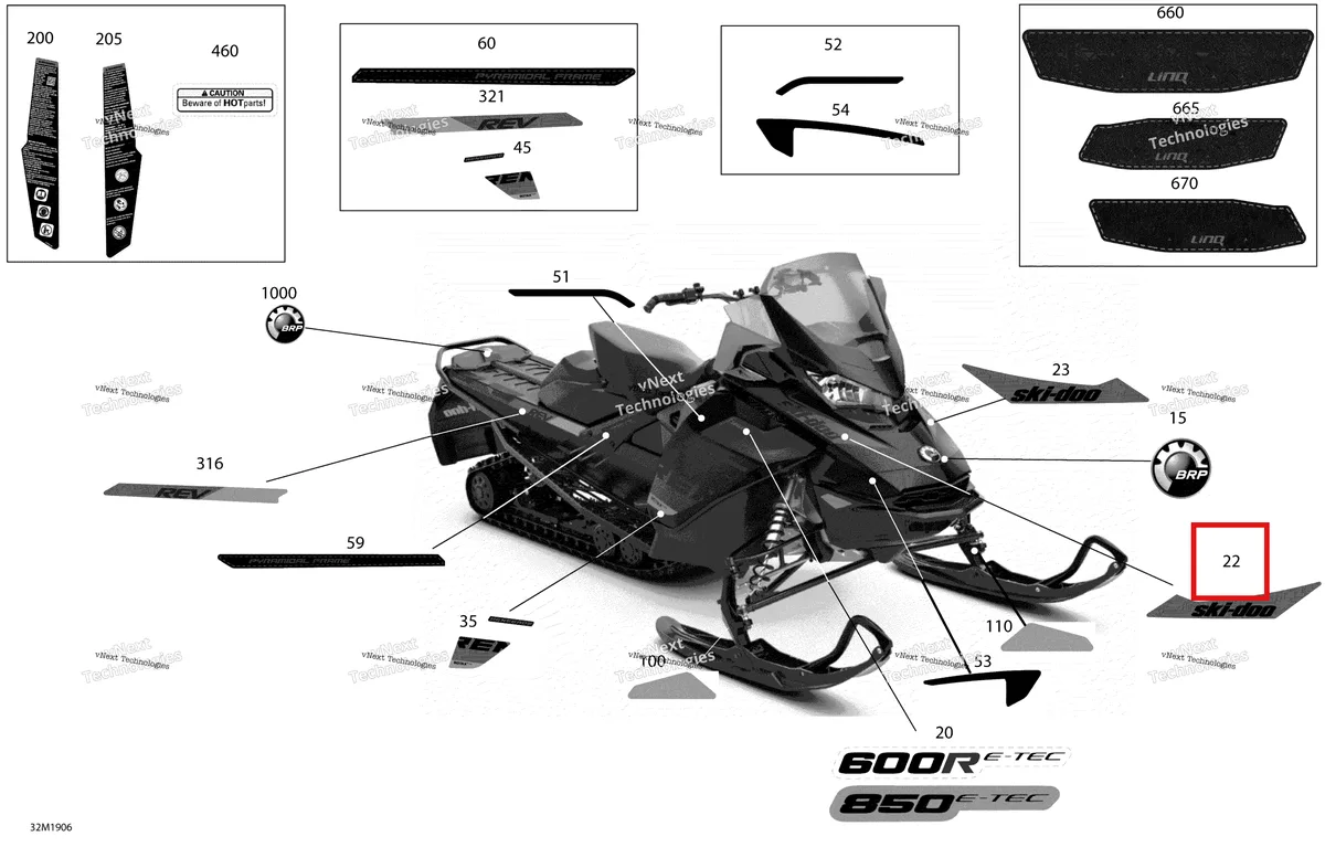 Деталь 516009075 на схеме узла 2019 Ski-Doo RENEGADE 850 E-TEC - Adrenaline X XRS Decals - Package Adrenaline