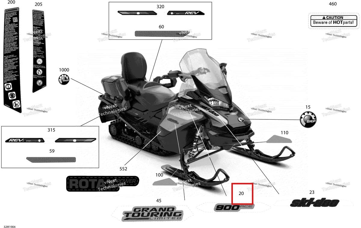 Деталь 516009077 на схеме узла 2019 Ski-Doo GRAND TOURING 900 ACE Decals - Ltd