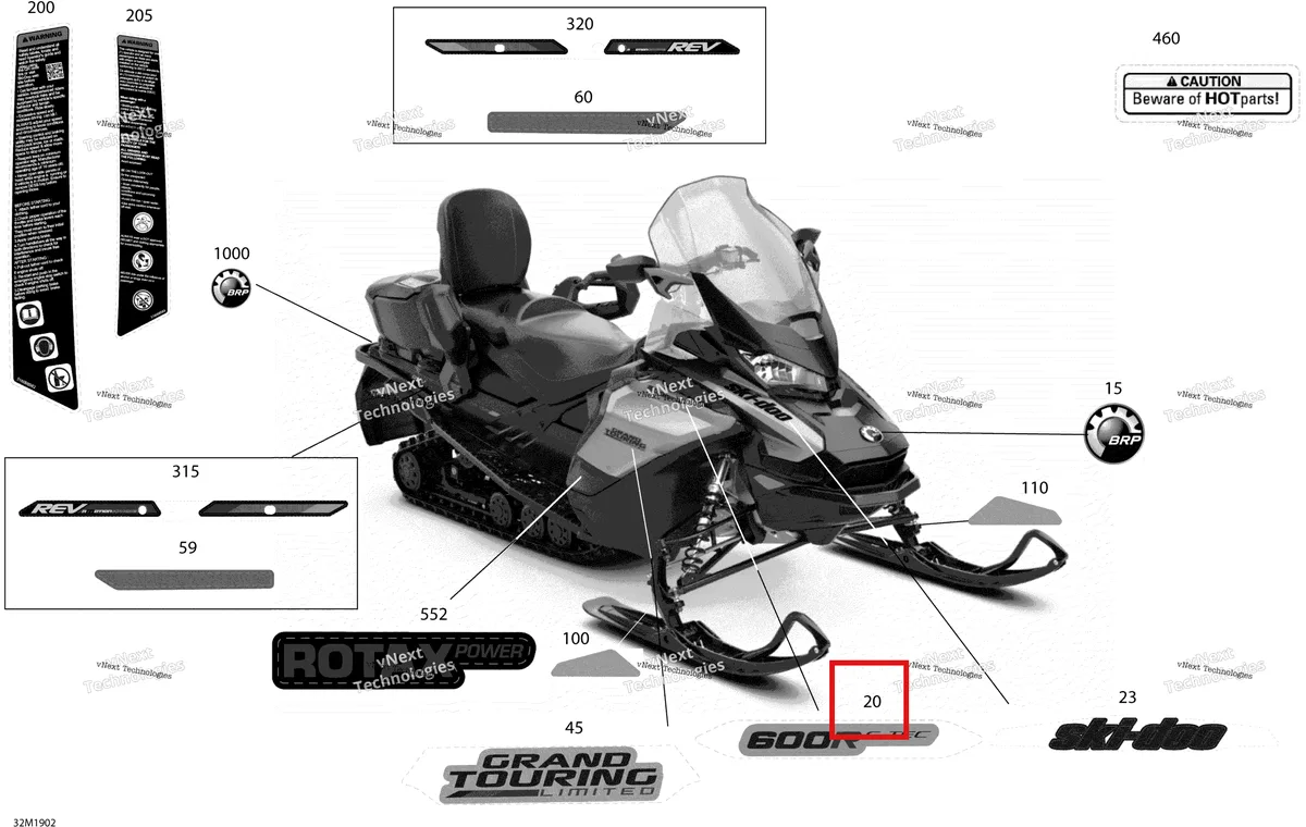 Деталь 516009078 на схеме узла 2019 Ski-Doo GRAND TOURING 600R E-TEC Decals - Ltd