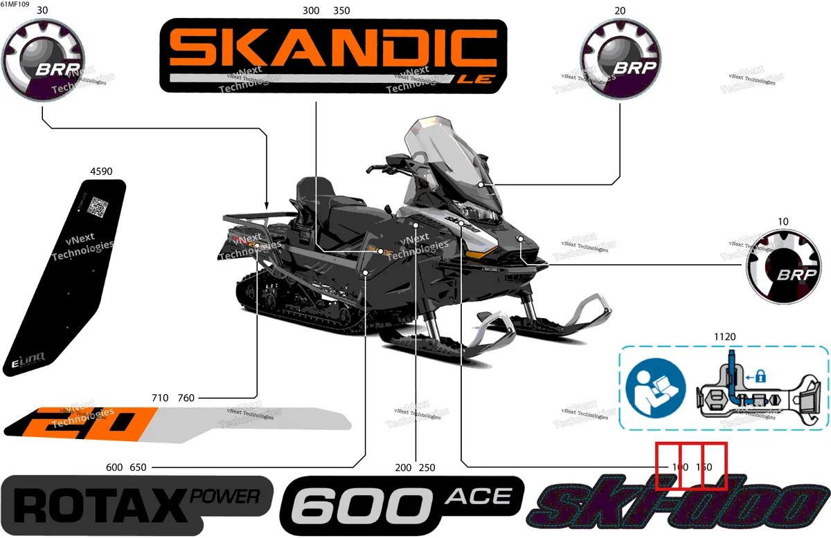 Деталь 516009080 на схеме узла 2026 Ski-Doo SKANDIC - LE - 600 ACE - AKTB - Catalyst Gray - 20X154X1.5CST Track Body - Decals