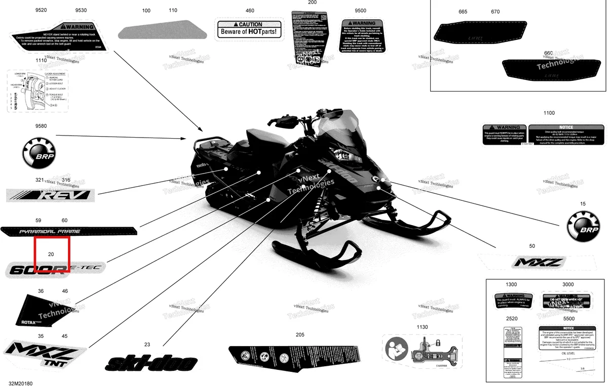 Деталь 516009099 на схеме узла 2020 Ski-Doo MXZ 600R E-TEC - TNT Body - Decals - Tnt