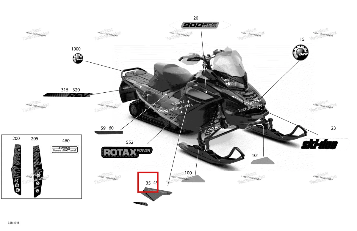 Деталь 516009101 на схеме узла 2019 Ski-Doo RENEGADE 900 ACE TURBO Decals - 900 Ace Turbo - Package X