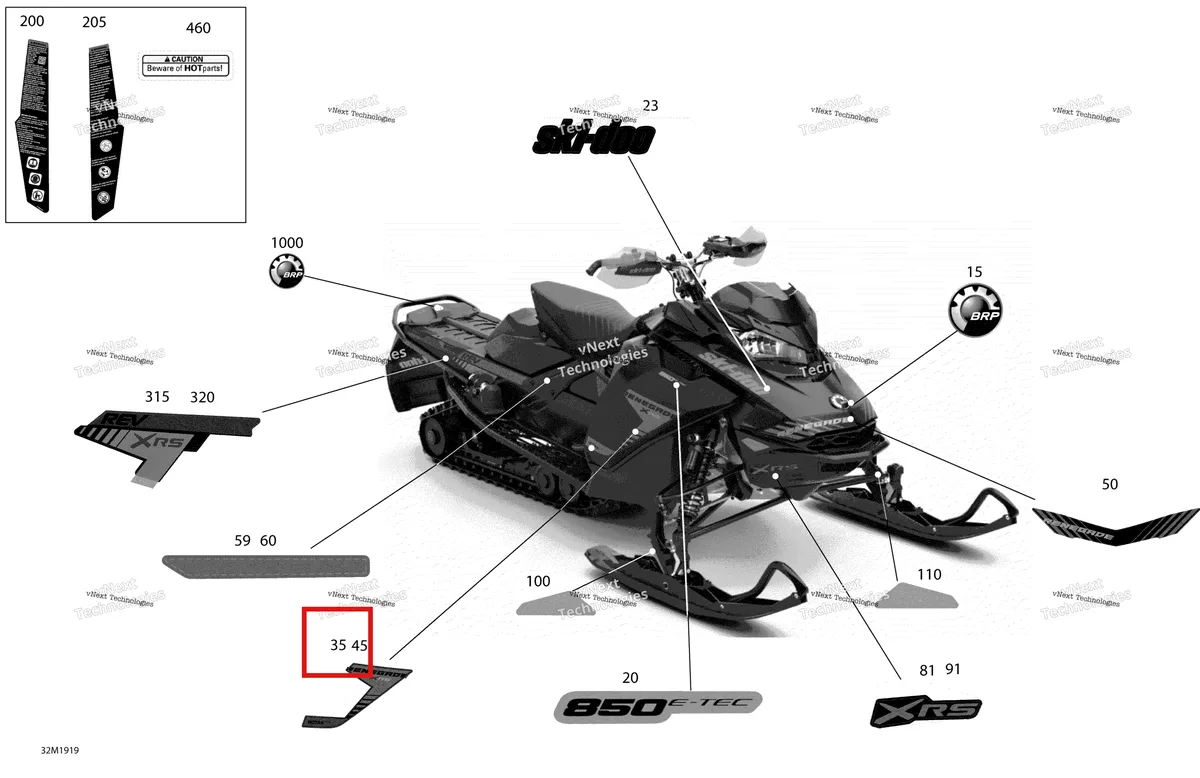 Деталь 516009134 на схеме узла 2019 Ski-Doo RENEGADE 900 ACE TURBO Decals - 900 Ace Turbo - Package Xrs