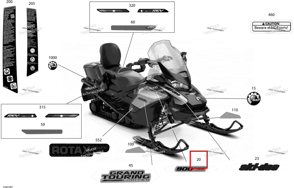 Деталь 516009139 на схеме узла 2019 Ski-Doo GRAND TOURING 900 ACE TURBO Decals - Ltd